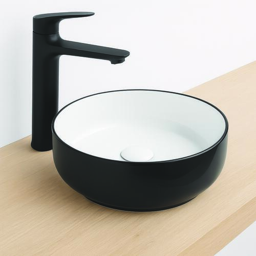 Vasque ronde à poser NAMI en céramique blanc et noir Ø34,6 x H. 11,4 cm